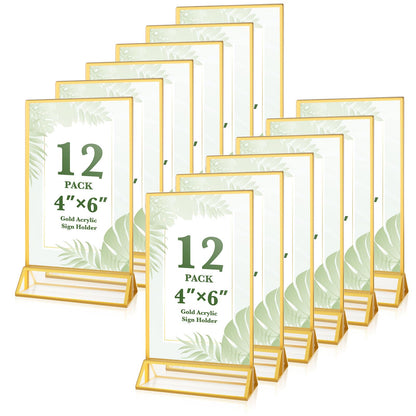 12 Pack Gold Acrylic Sign Holders 4x6 Menu Flyer Holder
