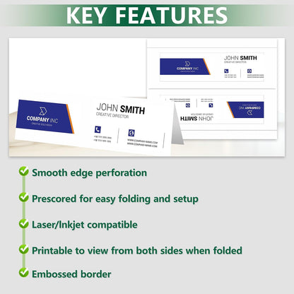 Tent Cards, 2x3.5 Inch, 200 Pack Printable Place Cards for Table Settings