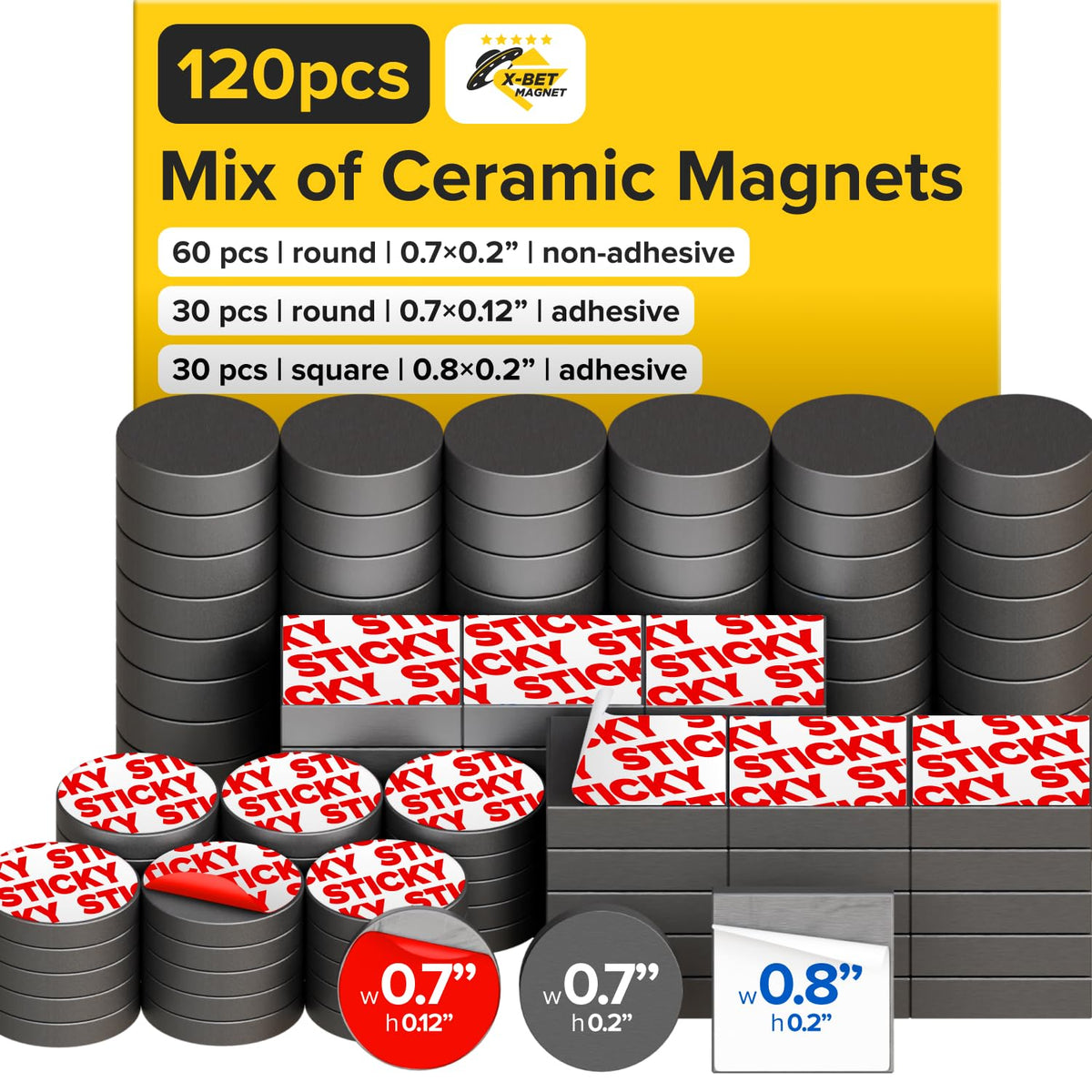 Strong Ceramic Round Adhesive Magnets, 0.7x0.12 (18x3mm), 100 Pcs