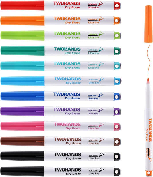 TWOHANDS Magnetic Dry Erase Markers Ultra Fine Tip,Assorted Colors 0.7mm