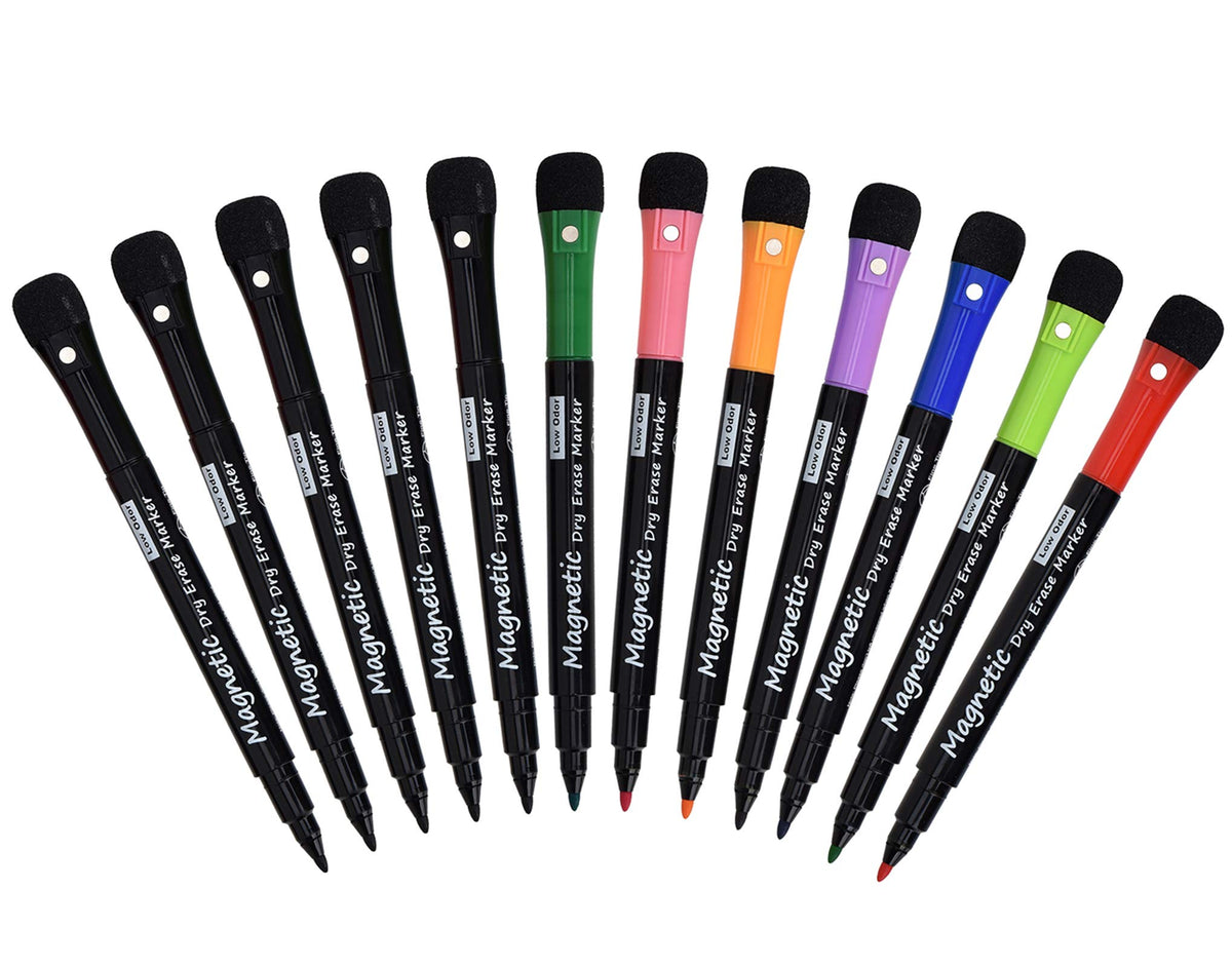 Magnetic Dry Erase Markers, (8 Pack) Dealkits Low Odor White Board Markers Whiteboard Markers with Erasers for Kids Teacher Supplies for Classroom Work on White Board, Calender, Fine Tip Point