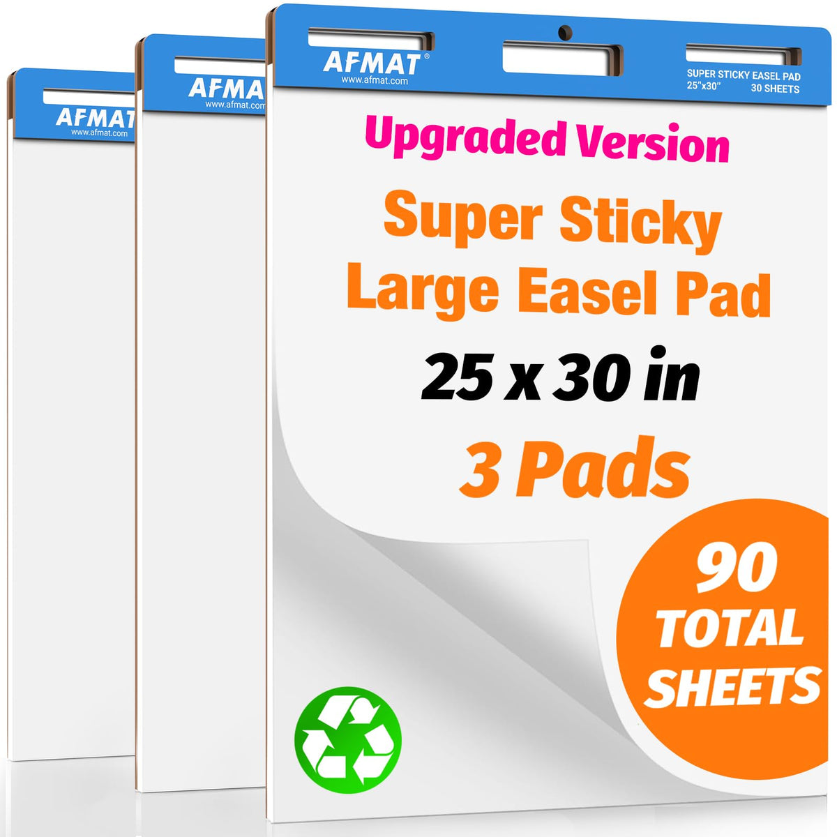 AFMAT Sticky Easel Pads, 25 in x 30 in Flip Chart Paper for Teachers, Super Sticky & Bleed-Resistant, Self-Stick Anchor Chart Paper for Office/Classroom/Whiteboard/Wall/Windows, 30 Sheets/Pad, 5 Pads EP35