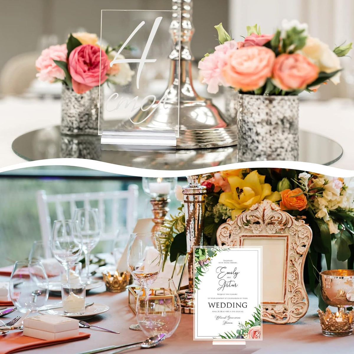 Blulu 20 Pieces 2 Inch Acrylic Place Card Holders Clear Stands Base with 3 mm Card Slot Numbers Display Table Sign for Wedding Exhibition Office Cafe Restaurant Photo Menu Meeting Table Decorations
