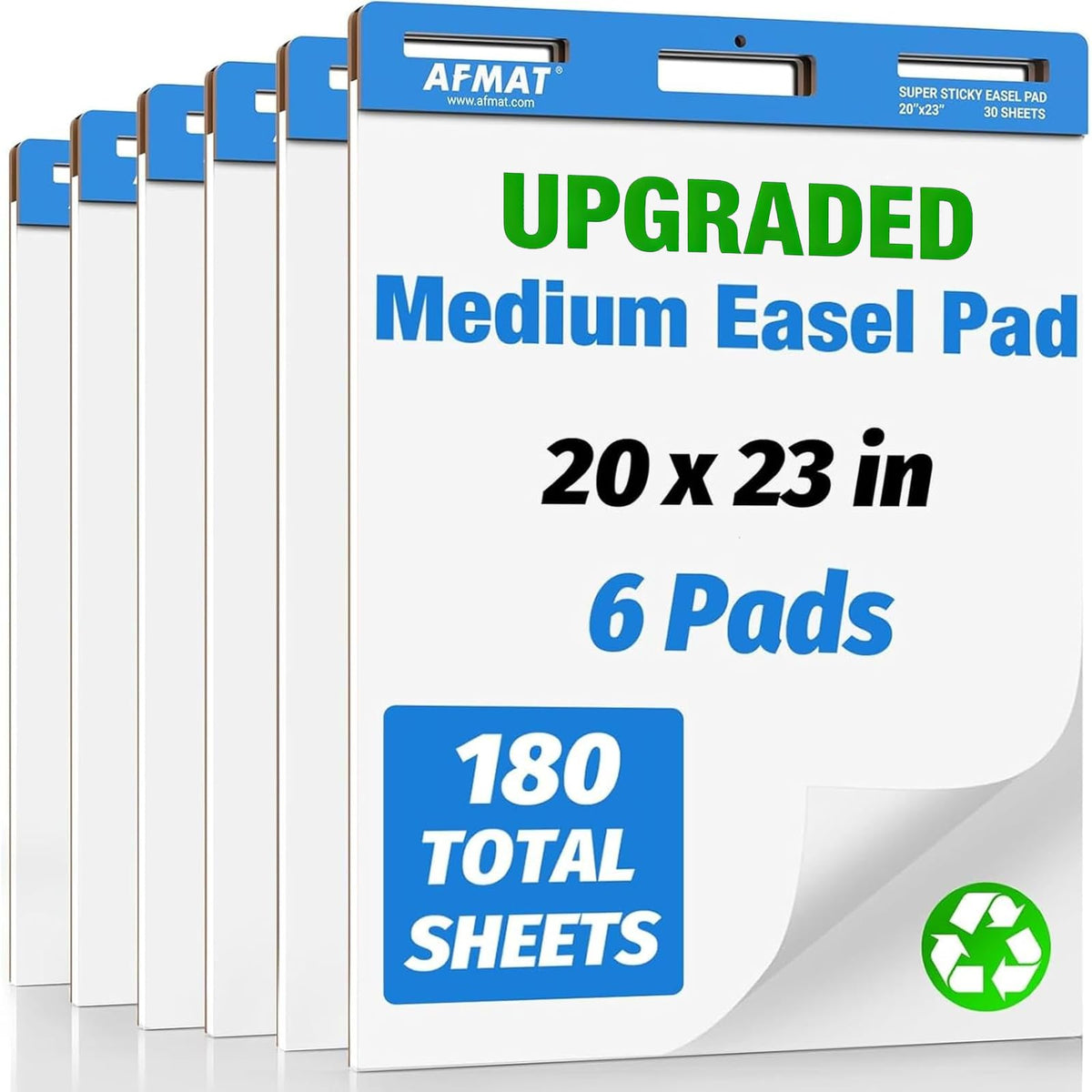 AFMAT Sticky Easel Pads, 25 in x 30 in Chart Paper for Teachers, Ink Bleed-Through Resistant Flip Chart Paper for Office/Classroom/Whiteboard/Wall, Large Self Stick Easel Paper, 30 Sheets/Pad, 6 Pads