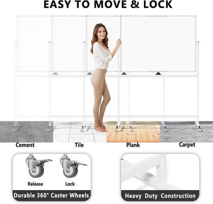 Large Rolling Whiteboard on Wheels, 48" x 36" Double-Sided Mobile White Board with Stand, 4' x 3' Portable Standing Magnetic Dry Erase Board Easel for Home Office Classroom School, Silver