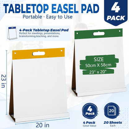 Geetery 4 Pcs Sticky Easel Pad 20 x 23 in with Flip Chart Paper, Colorful
