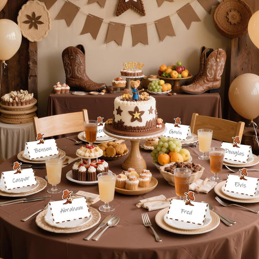 Brown Cowboy Place Card for Table Setting Western Themed Name Card Placecards Cowboy Hat Boots Table Tent Name Card for Boys Men Birthday Party Decoration, Wedding, Dinner Party Favor Supplies Decor