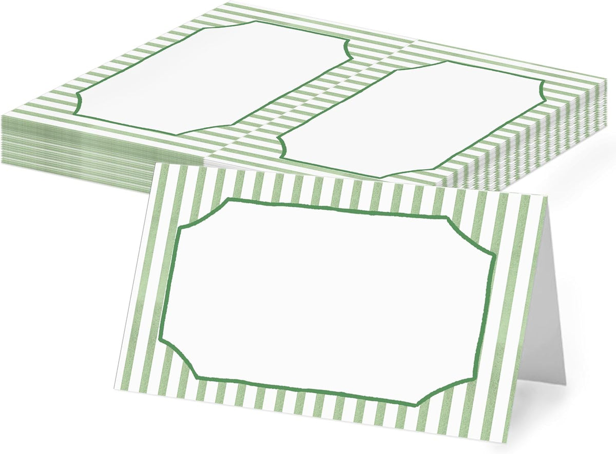Green Striped Place Cards, Watercolor Tent Cards for Table Settings