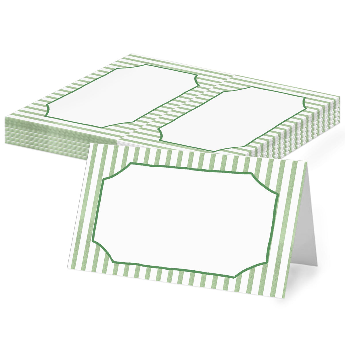 Green Striped Place Cards, Watercolor Tent Cards for Table Settings