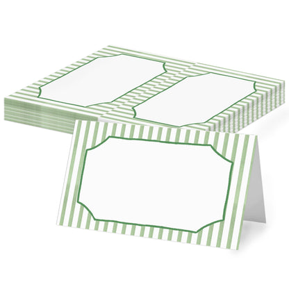Green Striped Place Cards, Watercolor Tent Cards for Table Settings