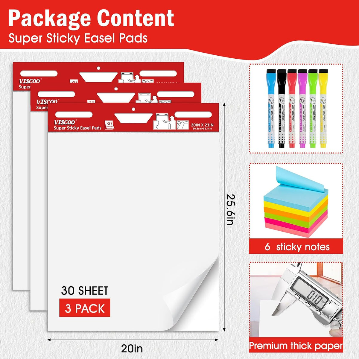 VISCOO Thickened Sticky Easel Pad, 20x23 In Chart Paper for Teachers,3 Pack