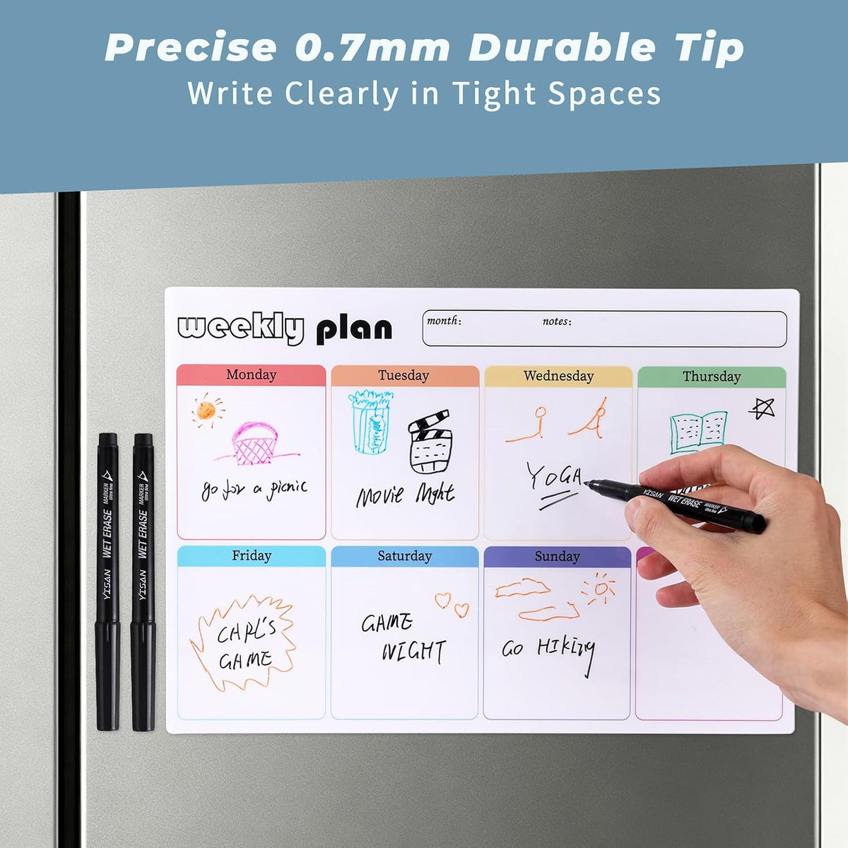 YISAN Magnetic Dry Erase Markers Ultra Fine Tip,Black,0.7mm
