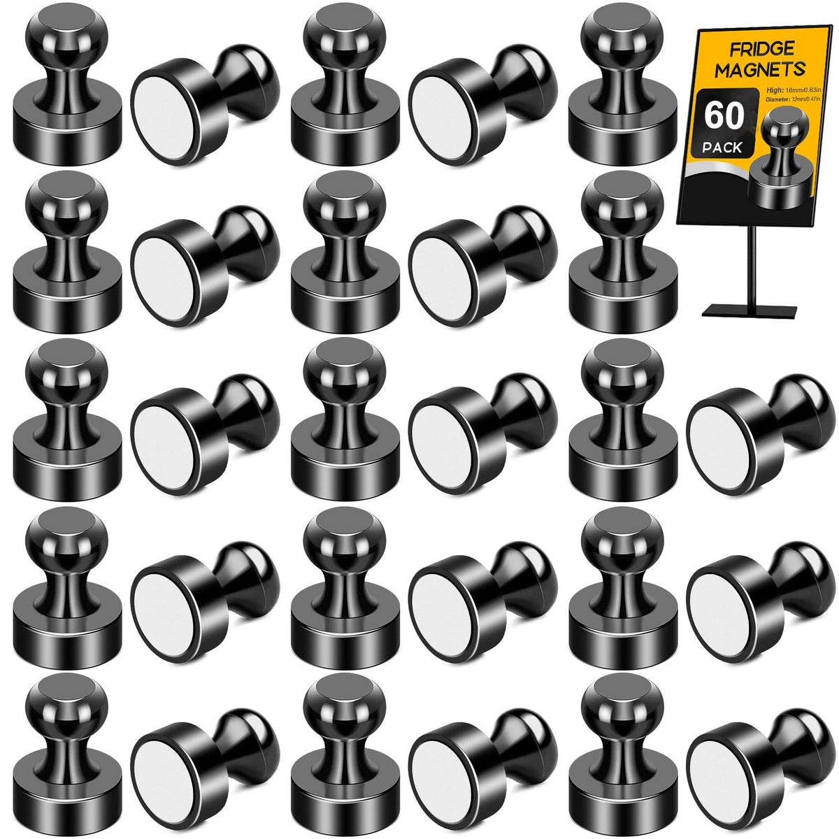 MIKEDE 30Pcs Fridge Magnets Refrigerator Magnet Strong for Pictures, Black