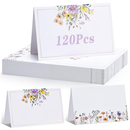 QDOAOF-60pcs Floral Wildflower Place Cards, Paper Size 4.33x3.54 Inch, Tent Card, Escort Card, Name Cards, Wedding Place Cards for Table, Dinner Parties, Seating Cards (Style B)