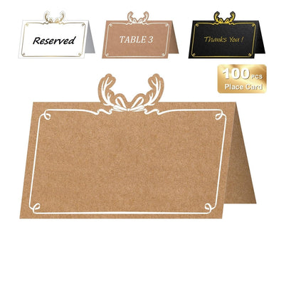 Premium Place Cards for table setting, name cards Used for Table Decoration, Seat Cards with Gold Foil Border&Corner Motifs, 2x3.5-Inch Tent Cards - Perfect for Weddings, Tables, Dinner Parties 50Pcs