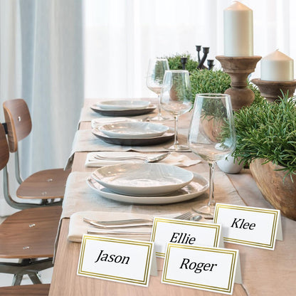 Premium Place Cards, 2x3.5" Double Gold Foil Border Tent Cards