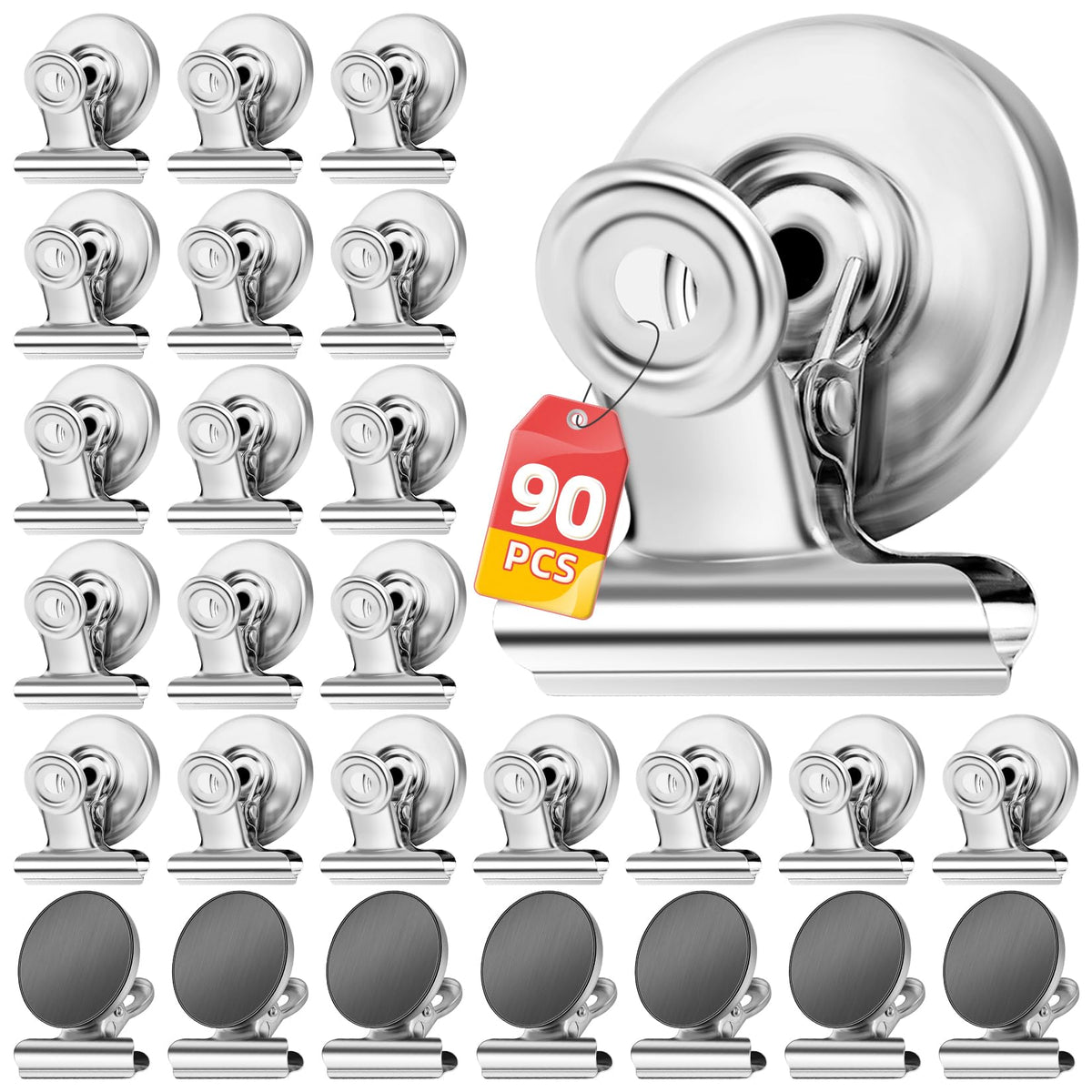 VNDUEEY 20 Pack Fridge Magnets Refrigerator Magnets, Strong Magnetic Clips Heavy Duty, Magnet Clips for Whiteboard, Magnets for Fridge Locker Office Accessories (Silver)