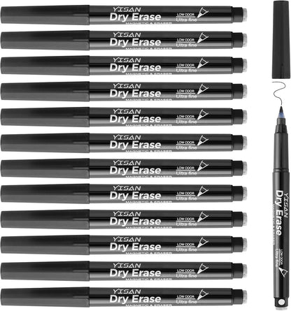 YISAN Magnetic Dry Erase Markers Ultra Fine Tip,Black,0.7mm