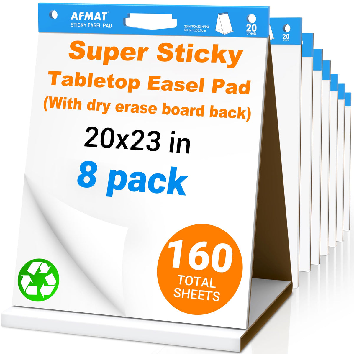 AFMAT Tabletop Sticky Easel Pad & Dry Erase Board 2 in 1, 20 x 23 in Portable Easel Stands for Teachers, Super Sticky & Bleed-Resistant, Ideal for Meetings/Training/Presentation, 20 Sheets/Pad, 6 Pads