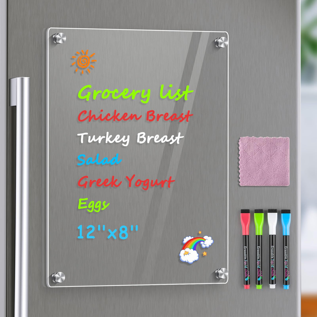 MaxGear Acrylic Magnetic Whiteboard for Fridge, 12 x 8 Inch Dry Erase Board