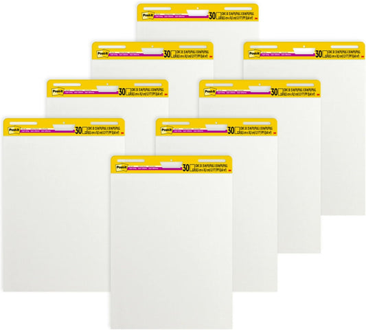 Post-it Super Sticky Easel Pad, 25 in. x 30 in., White, 30 Sheets/Pad, 8 Pads/Pack