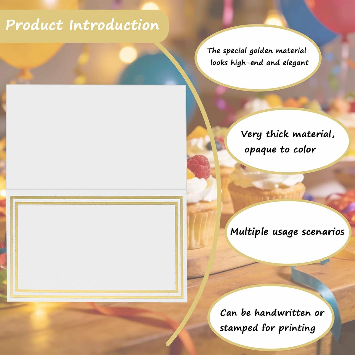 50 Pcs Place Cards, 2"x3.5" Double Gold Foil Border Tent Cards