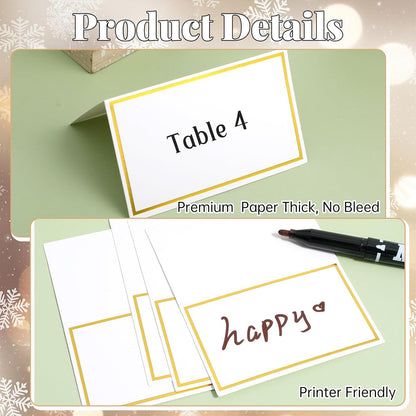 50Pcs Place Cards, Table Name Cards with Gold Foil, Place Card for Table Setting Food Labels for Party Buffet, Wedding Places Card Tent Carded for Dinner Parties,Events, Bridal Shower(White)