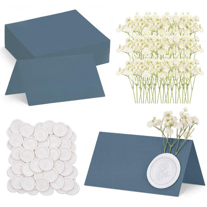 50 Place Cards Wax Seal,Gold Seal,Baby's Breath