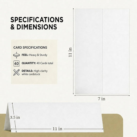 40Pcs Blank Tent Place Cards, 3.5*11Inch Table Setting Name Seating Labels