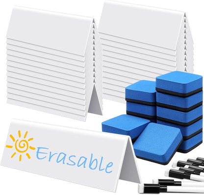 Seajan 24 Sets Reusable Name Tent Cards with Black Markers and Erasers