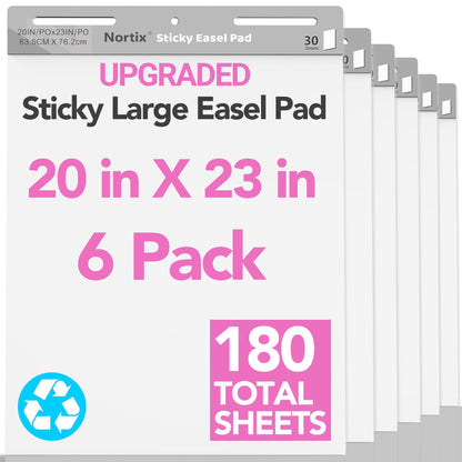 Nortix Sticky Easel Pad, Flip Chart Paper, 20 x23 inch, 30 Sheets/Pad, 6 Pads, Chart Paper for Teachers,Super Adhesive & Bleed-Resistant, Large Self-Stick Easel Paper for Classroom/Office/Home