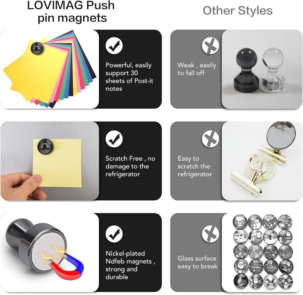 LOVIMAG Fridge Magnets 12 Pack Magnet Refrigerator Locker Whiteboard Black