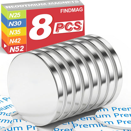 FINDMAG 4 Pcs Neodymium Disc Magnets, Adhesive Magnets, 1.18'' D x 1/8'' H