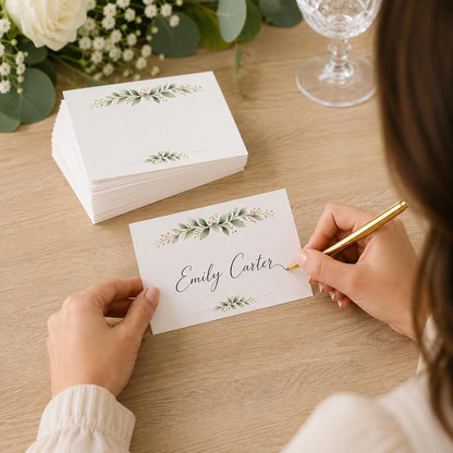 Place Cards for Table Setting, 50 Blank Wedding Place Cards with Greenery Branch Design, Name Cards for Wedding Reception, Dinner Party, Buffet Food Labels, Table Seating Cards