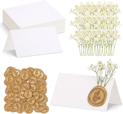 50 Place Cards Wax Seal,Gold Seal,Baby's Breath