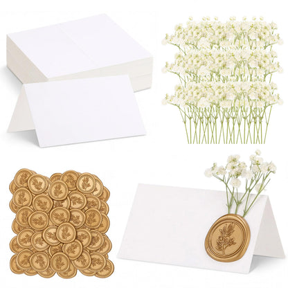 50 Place Cards Wax Seal,Gold Seal,Baby's Breath