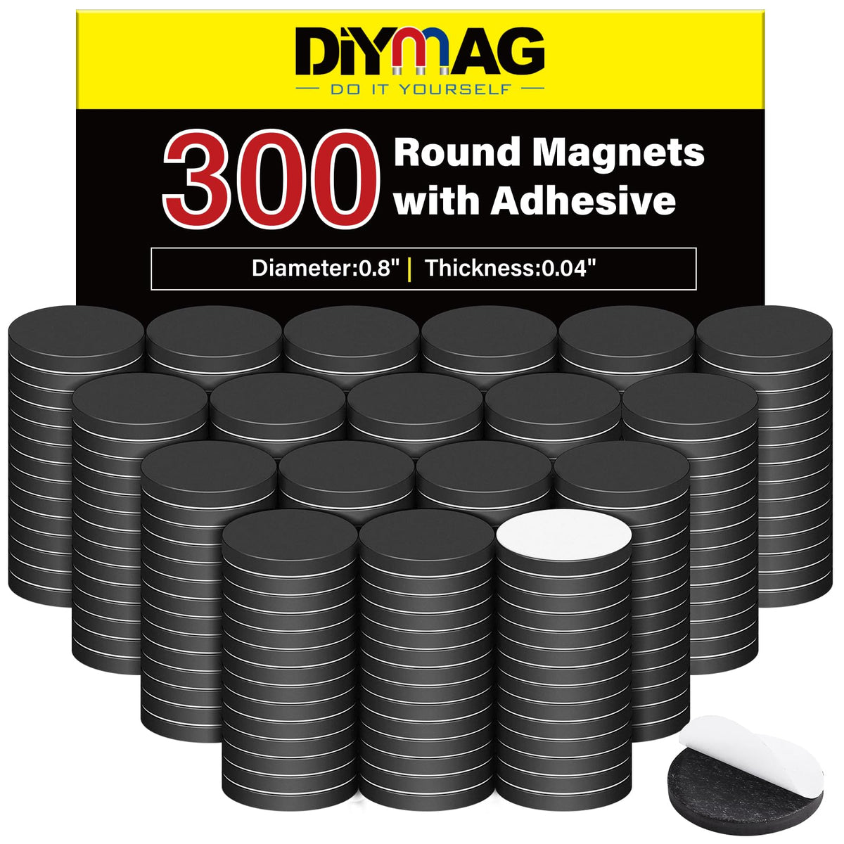 DIYMAG Magnets with Adhesive Backing 300Pcs Squares 0.8 x 0.04inch