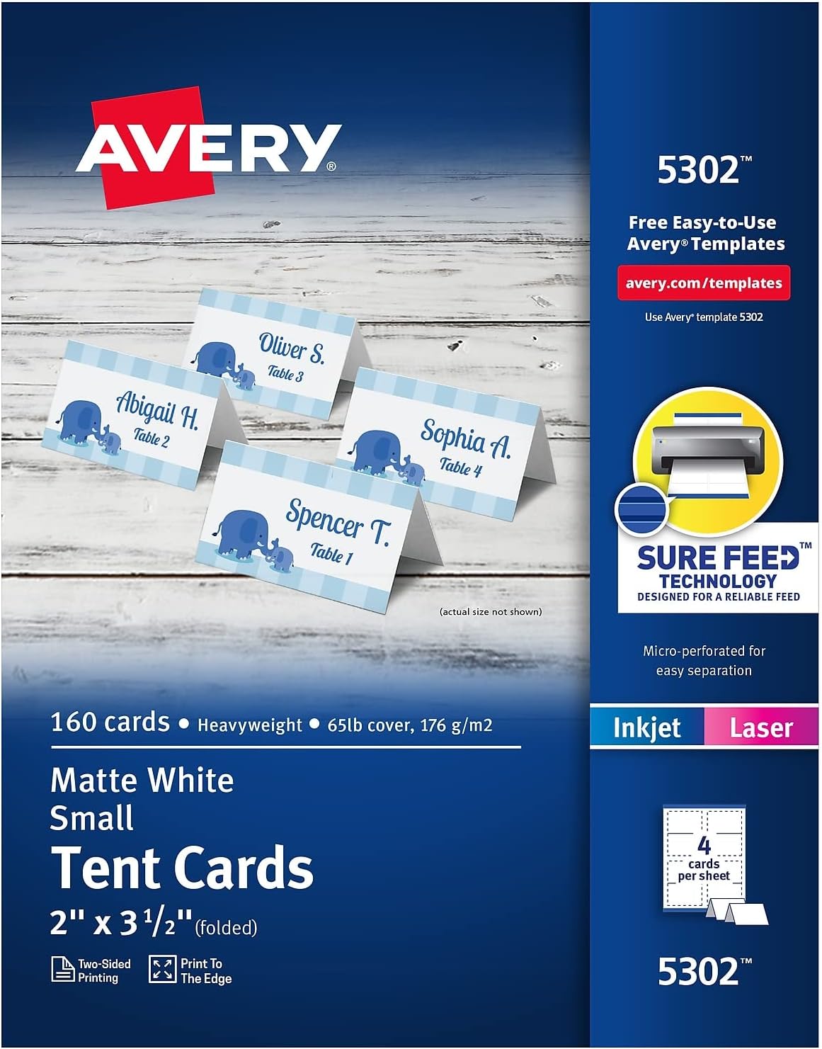 Avery 5302 Small Tent Card, White, 2 x 3-1/2, 4 Cards/Sheet, 160 Cards/Box