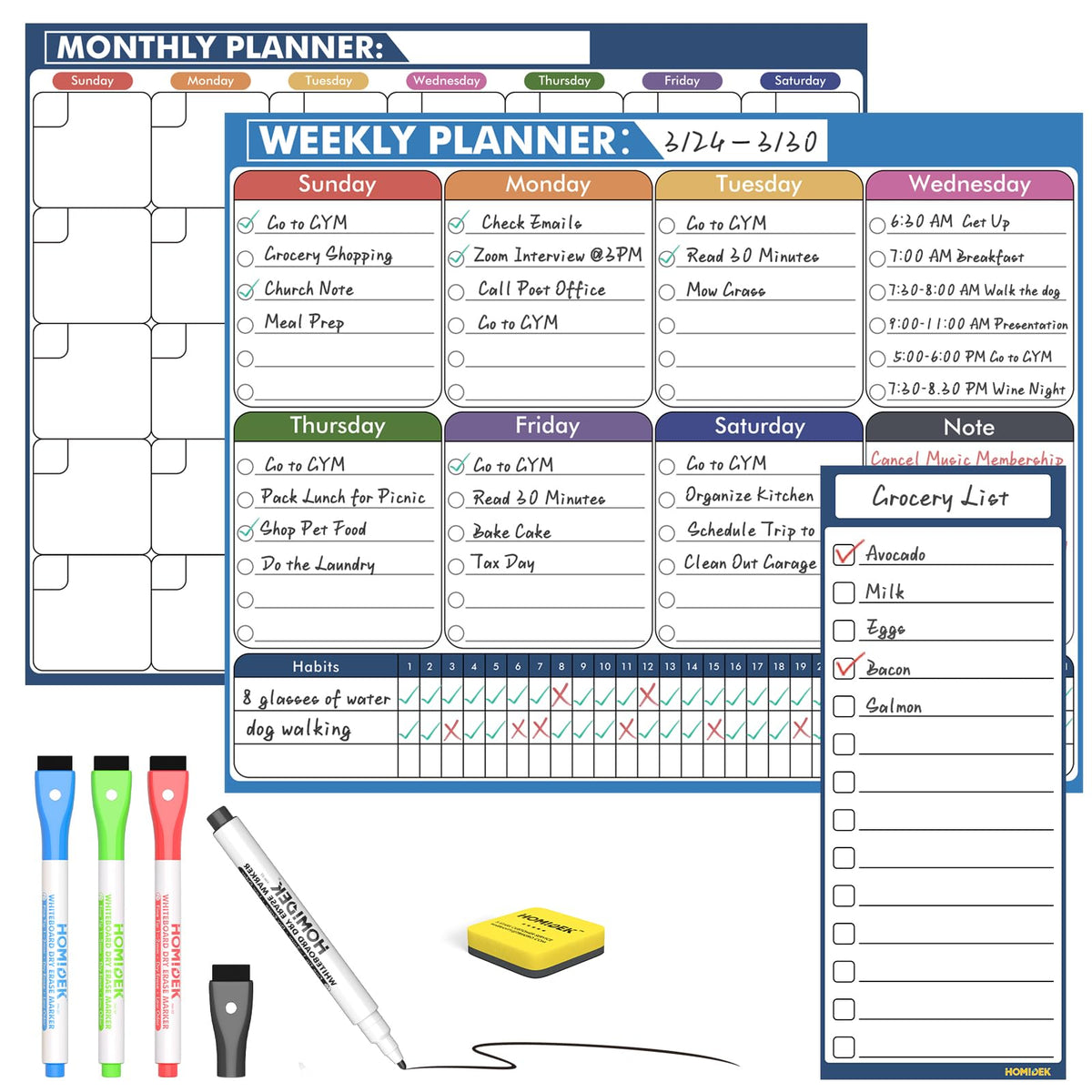HOMiDEK Magnetic Dry Erase Calendar for Refrigerator: Fridge Whiteboard Calendar Magnet Monthly Planner Family Planning Board with Dry Erase Markers & Eraser - 14 x 11 Inches