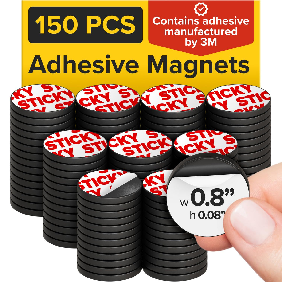Sticky Flexible Adhesive Magnets for Crafts, 0.8"x0.08" (20x2mm), 45 pcs