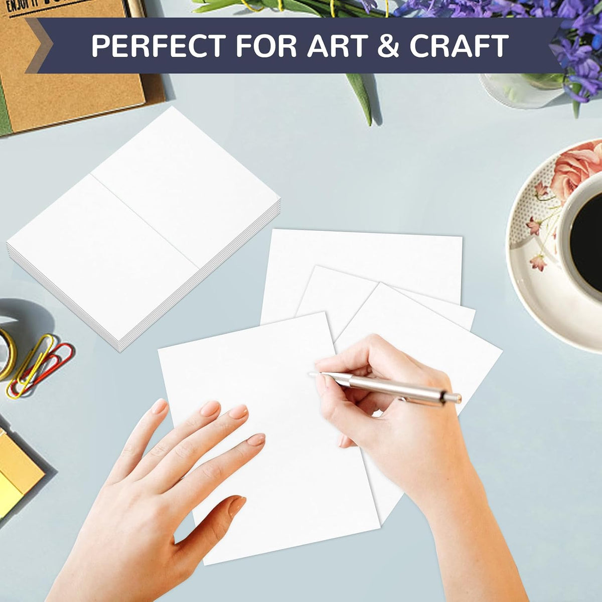 50 Pcs White 4" x 6" Folded Place Card Blank Note Tent Card 110lb/300gsm