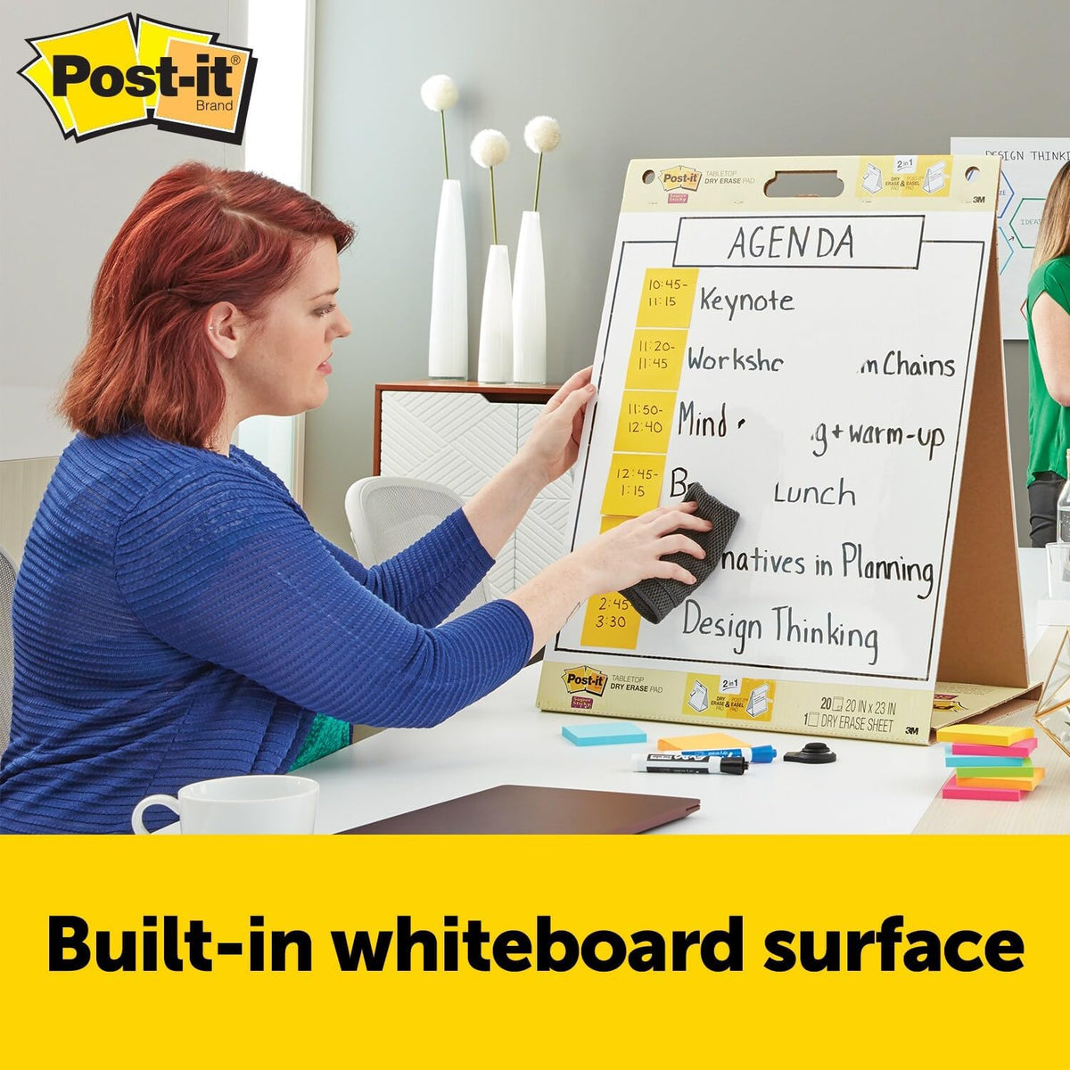 Post-it Super Sticky Portable Tabletop Easel Pad w/Dry Erase Panel, Great for Virtual Teachers and Students, 20x23 Inches, 20 Sheets/Pad, 2 Pads, Built-in Stand (563DE VAD 2PK), White