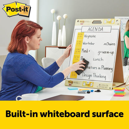Post-it Super Sticky Portable Tabletop Easel Pad w/Dry Erase Panel, Great for Virtual Teachers and Students, 20x23 Inches, 20 Sheets/Pad, 2 Pads, Built-in Stand (563DE VAD 2PK), White