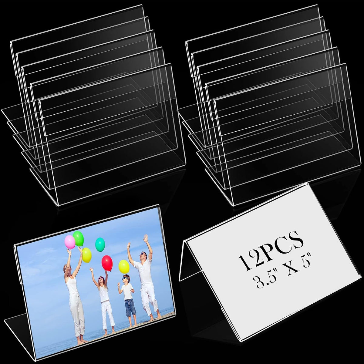 Teling 12 Pcs 3.5 x 5 Acrylic Picture Frame Sign Holder Stand Clear