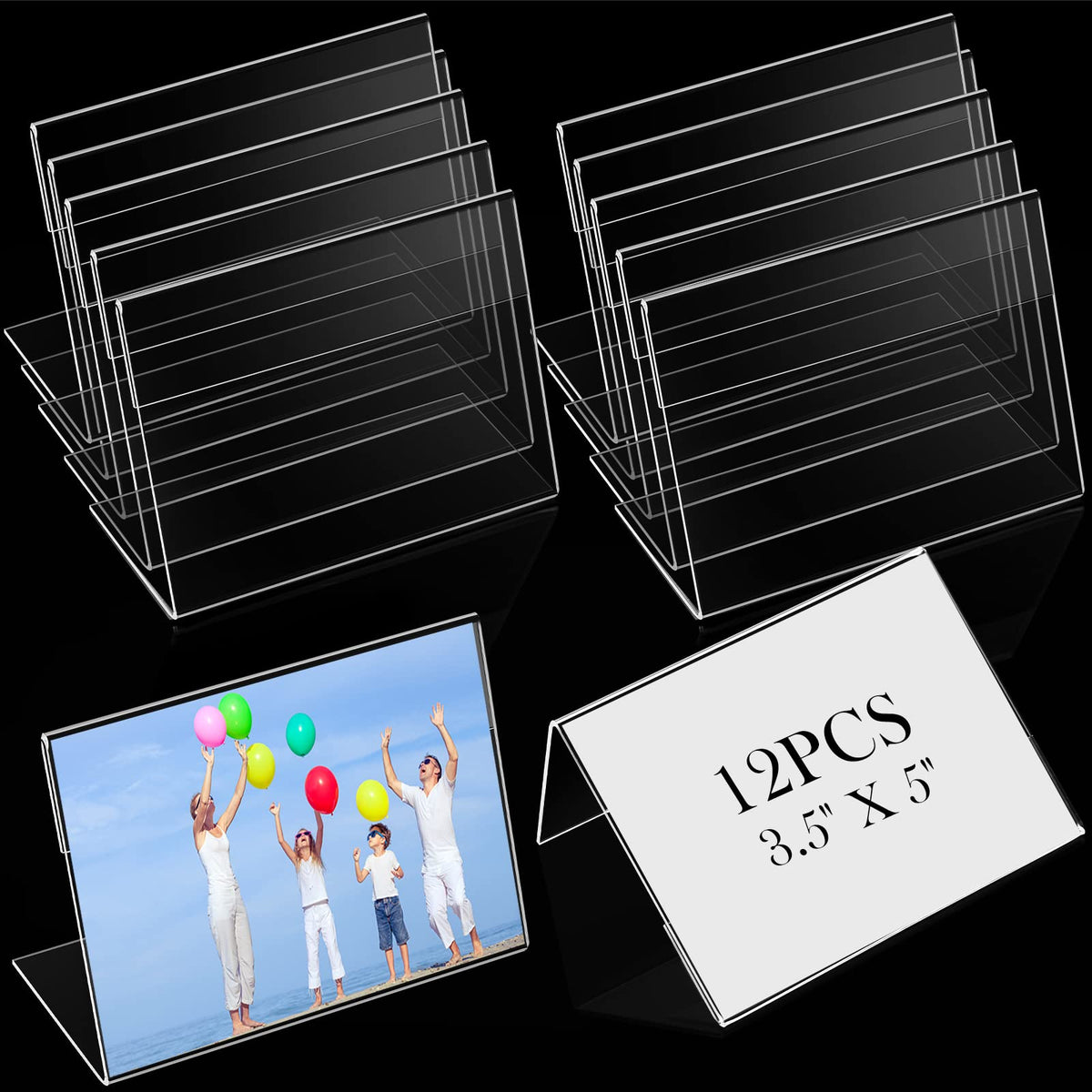 Teling 12 Pcs 3.5 x 5 Acrylic Picture Frame Sign Holder Stand Clear