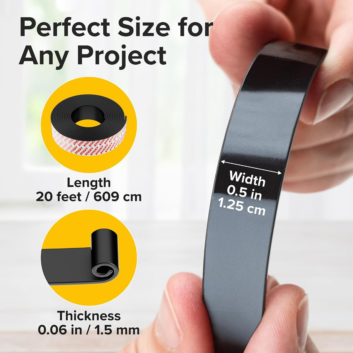 Super Sticky Magnetic Tape for DIY & Crafts, 20ft x 1/2in (6m x 1.25cm)