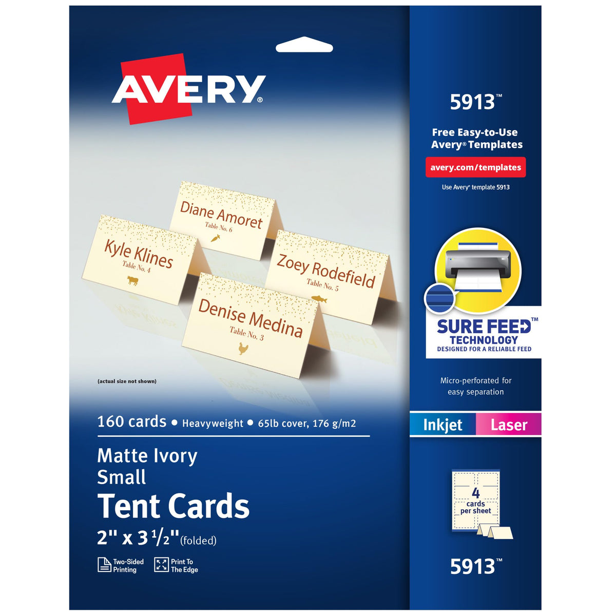 Avery Printable Tent Cards, 2" x 3.5", Matte White, 160 Place Cards
