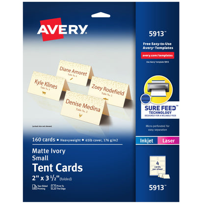 Avery Printable Tent Cards, 2" x 3.5", Matte White, 160 Place Cards