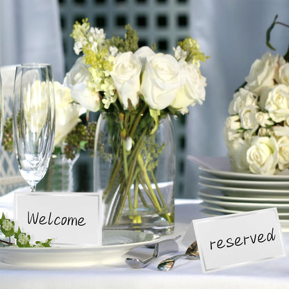 Teling 150 Pcs Name Place Cards with Foil Border Blank Escort Small Table Tent Cards for Party Table Seating Weddings Banquets Dinner Birthday Events, 2 x 3.5 Inch(Silver)