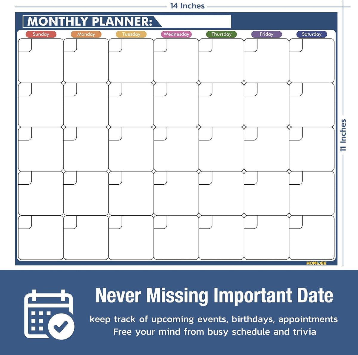 HOMiDEK Magnetic Dry Erase Calendar for Refrigerator: Fridge Whiteboard Calendar Magnet Monthly Planner Family Planning Board with Dry Erase Markers & Eraser - 14 x 11 Inches